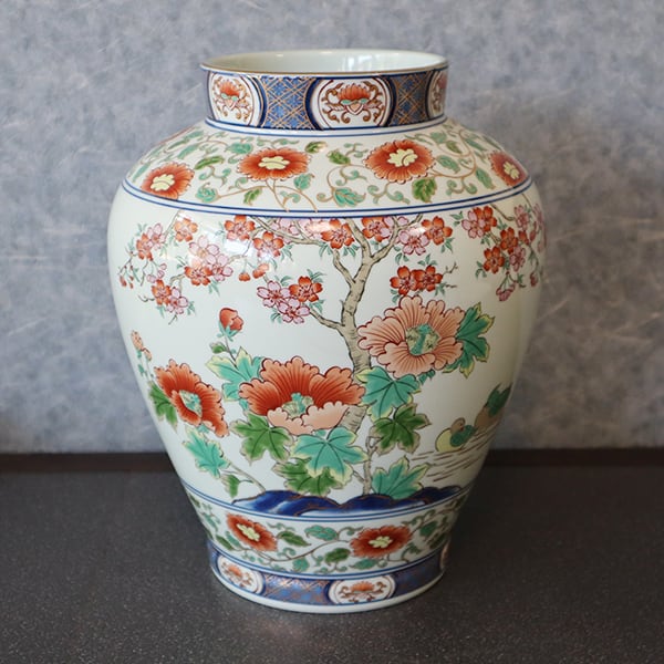送料無料】有田焼 9寸つぼ型花瓶 ふよう桜（木箱付）18-046