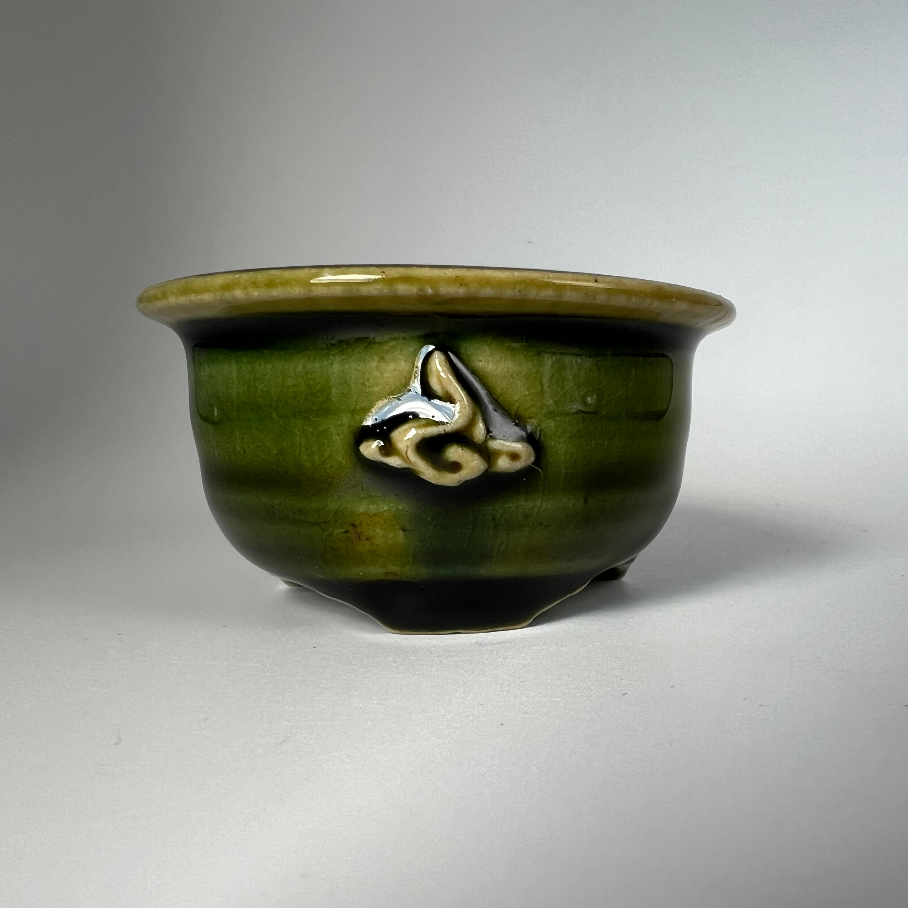 盆栽鉢 / BONSAI POT】FOREST GREEN 縁あり 丸型(ROUND) - Handmade