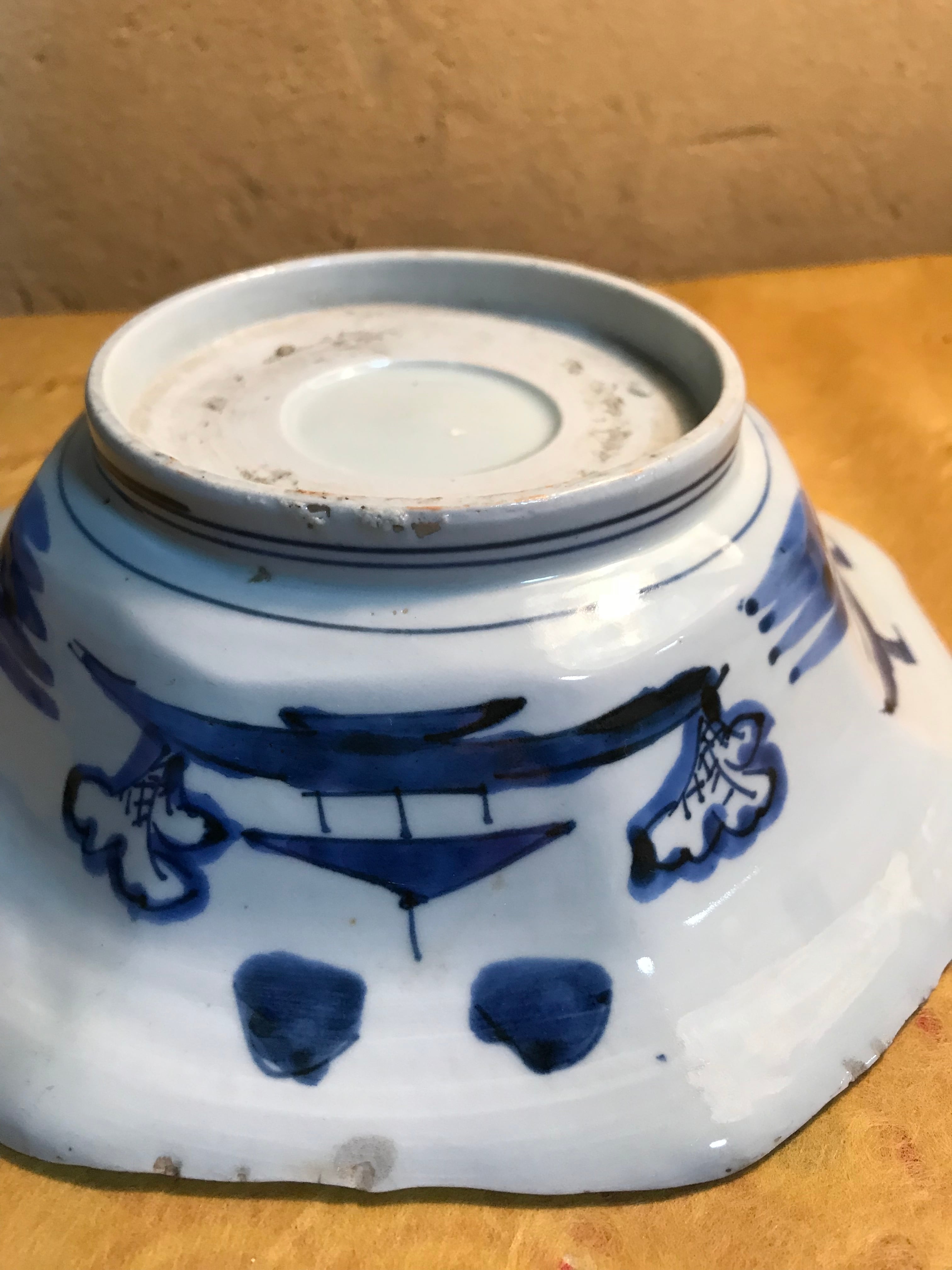 古伊万里 八角皿 椿文・瑞獣文 染付 Antique Ko-Imari Octagonal Dish