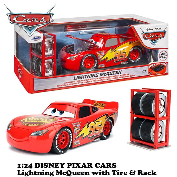 JadaTOYS 1/24 DISNEY PIXAR CARS LIGHTNING McQUEEN with TIRE RACK