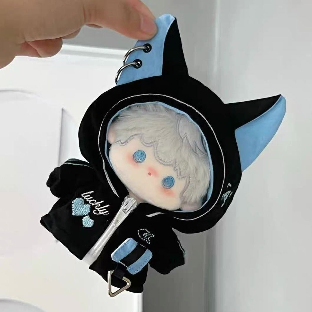 10cm】 ぬい服 かわいい サイバー風 猫耳フード Y2k 緑 青 紫 着ぐるみ