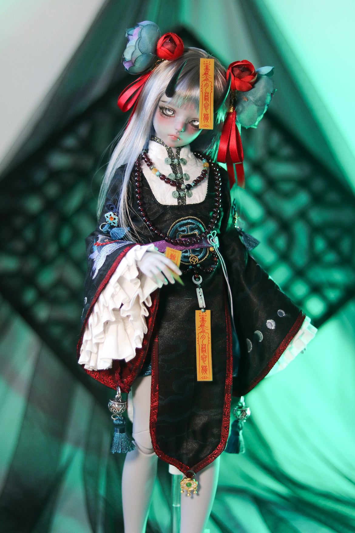 セット！キョンシー お札付き！チャイナ服 チャイナドレス 豪華 アウト