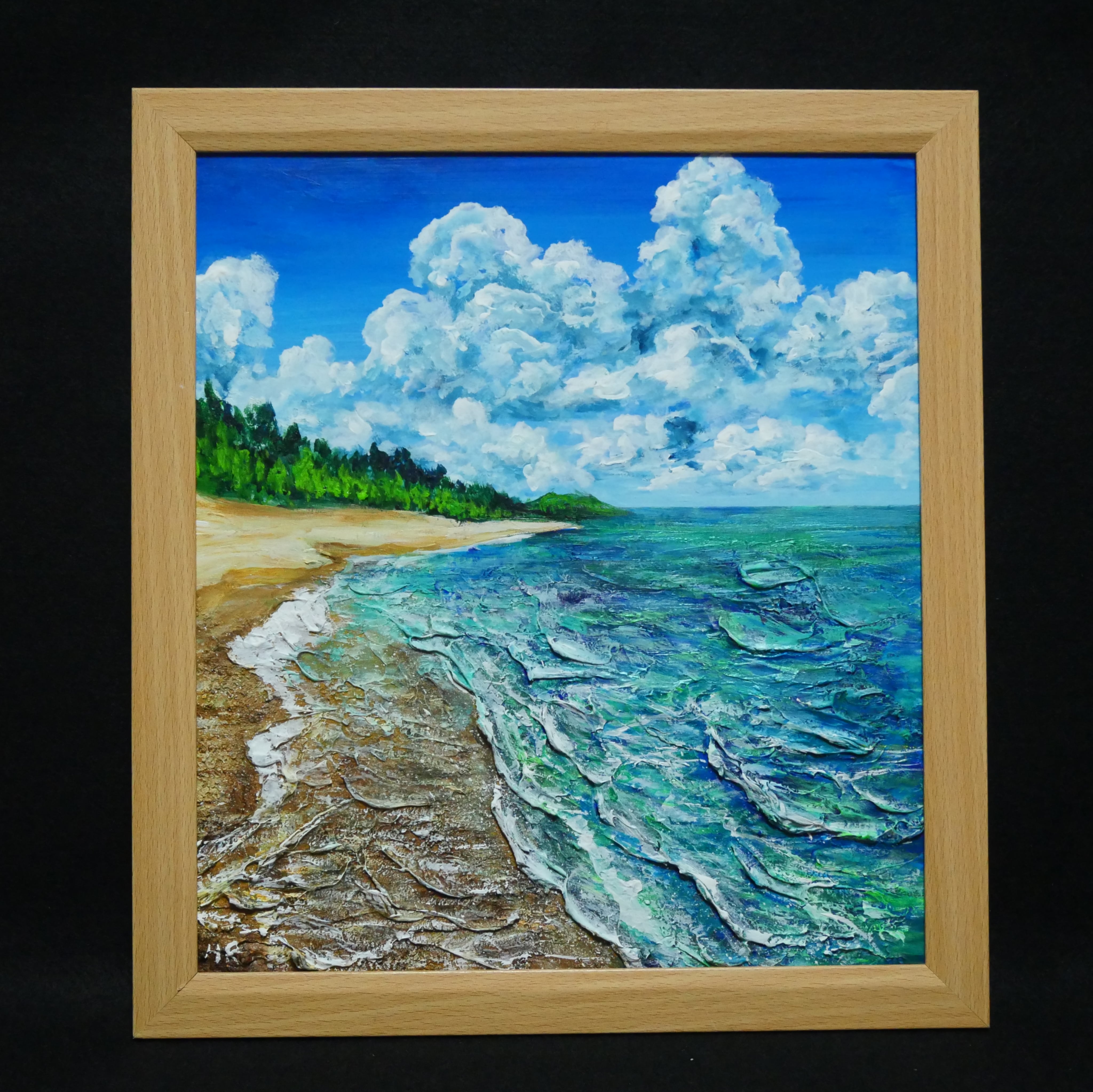 油絵 油彩 油彩画 絵 絵画【真夏の海と砂浜】 | HIROSHI1990