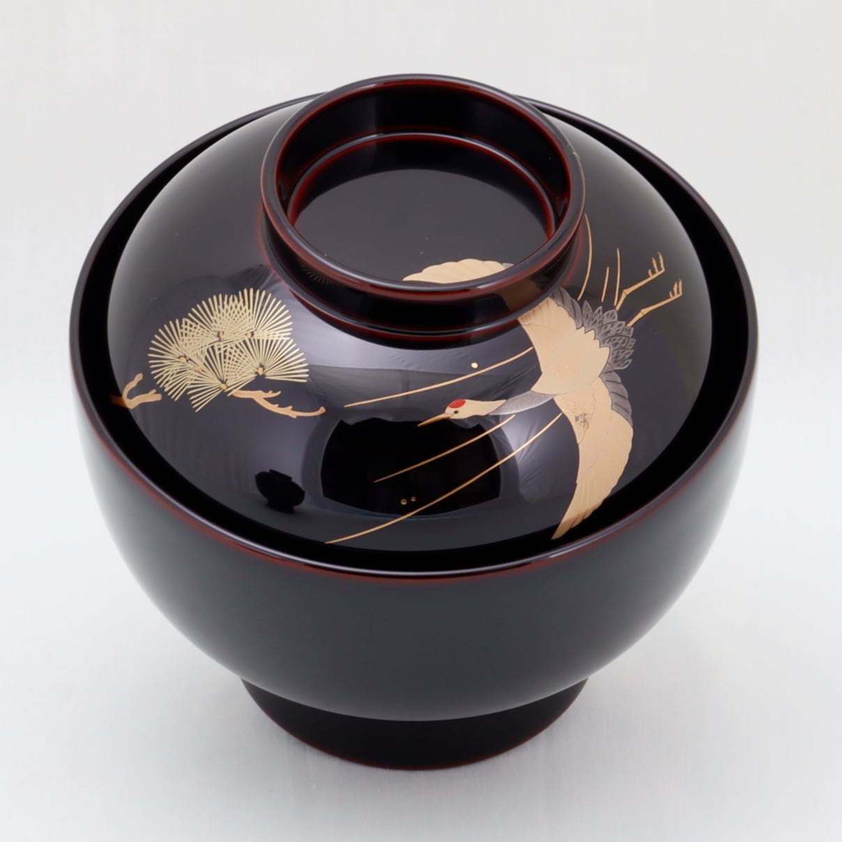 410 輪島塗 夫婦雑煮椀／溜塗／鶴亀松竹梅蒔絵 | 輪島塗 加藤漆器店