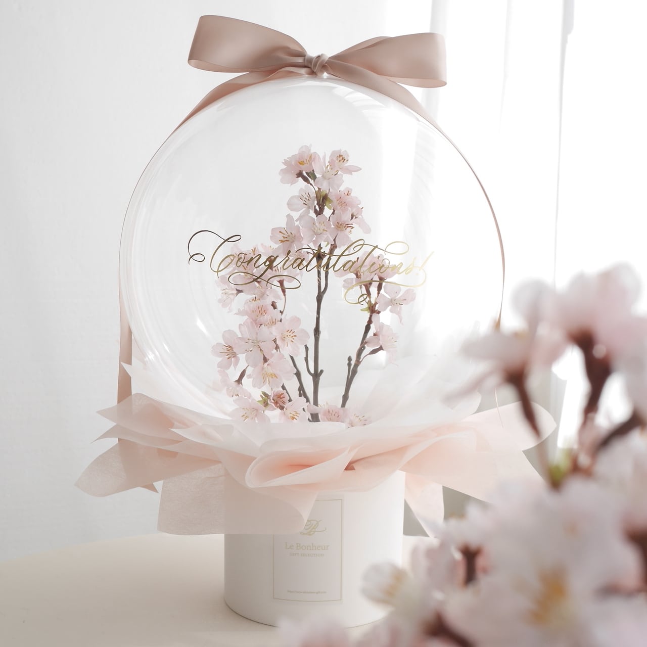 桜のフラワーバルーンBOX | Le Bonheur ギフトセレクション