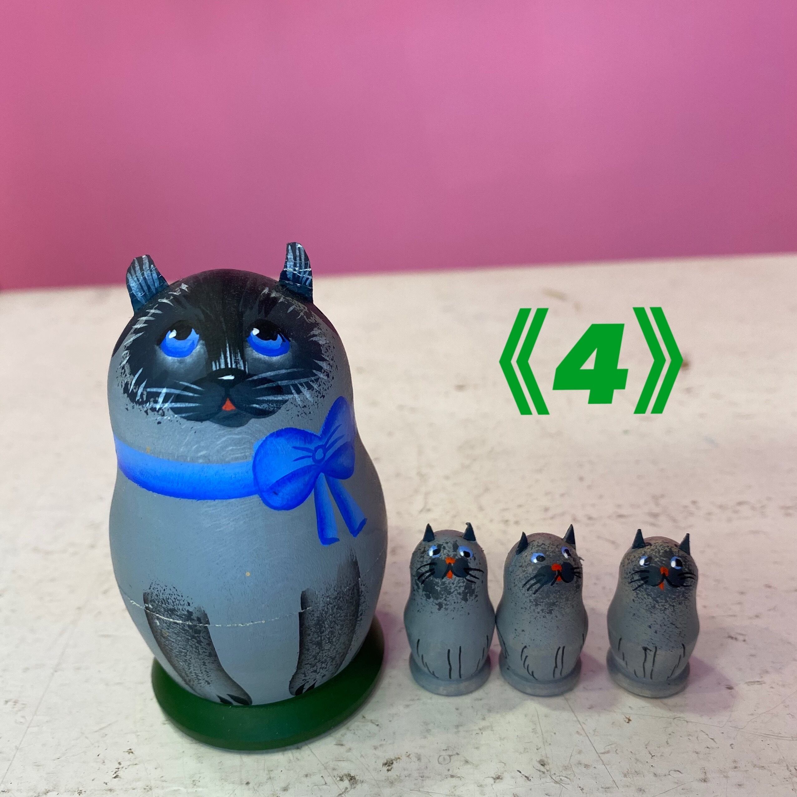 ロシア マトリョーシカ 猫 ロシアンブルー 4ピース | クルブニーカ