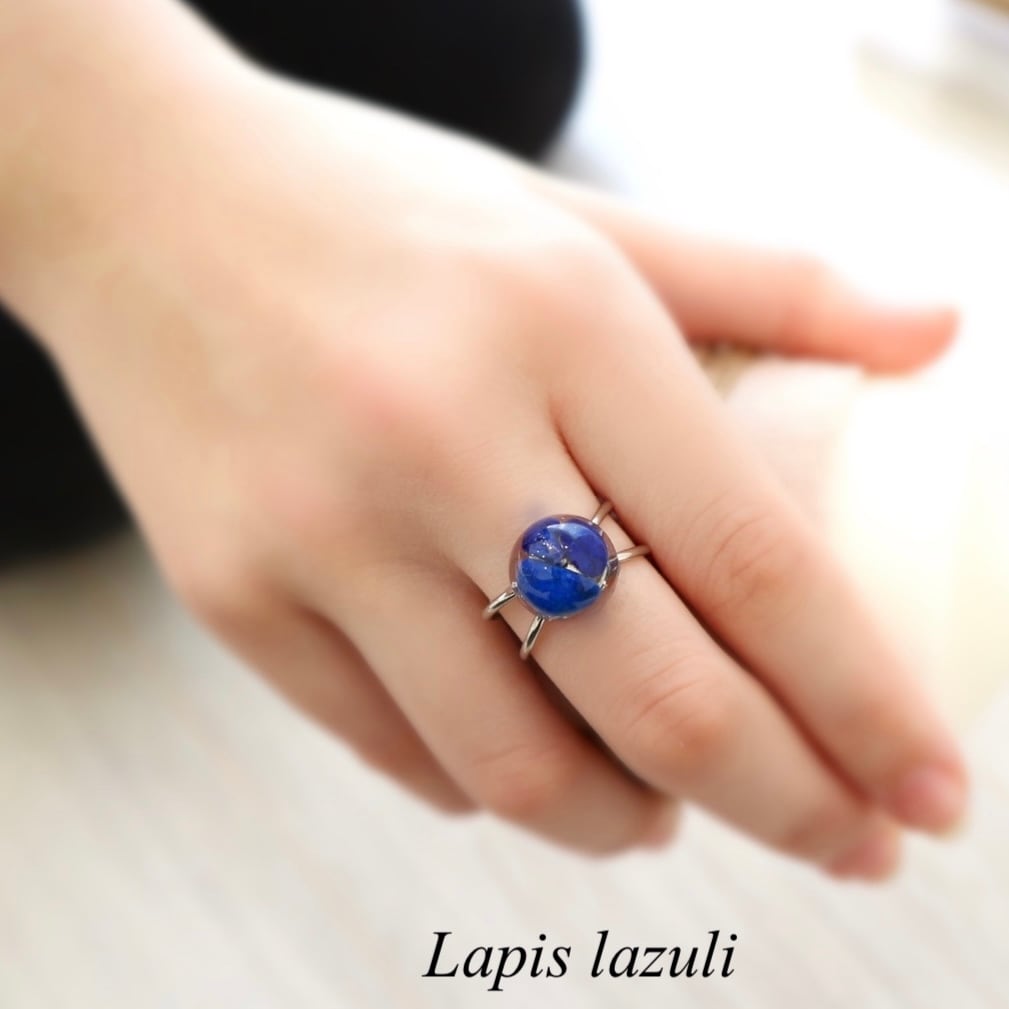 ラピスラズリ ダブルクロス リング レジンフリーサイズ 天然石 原石