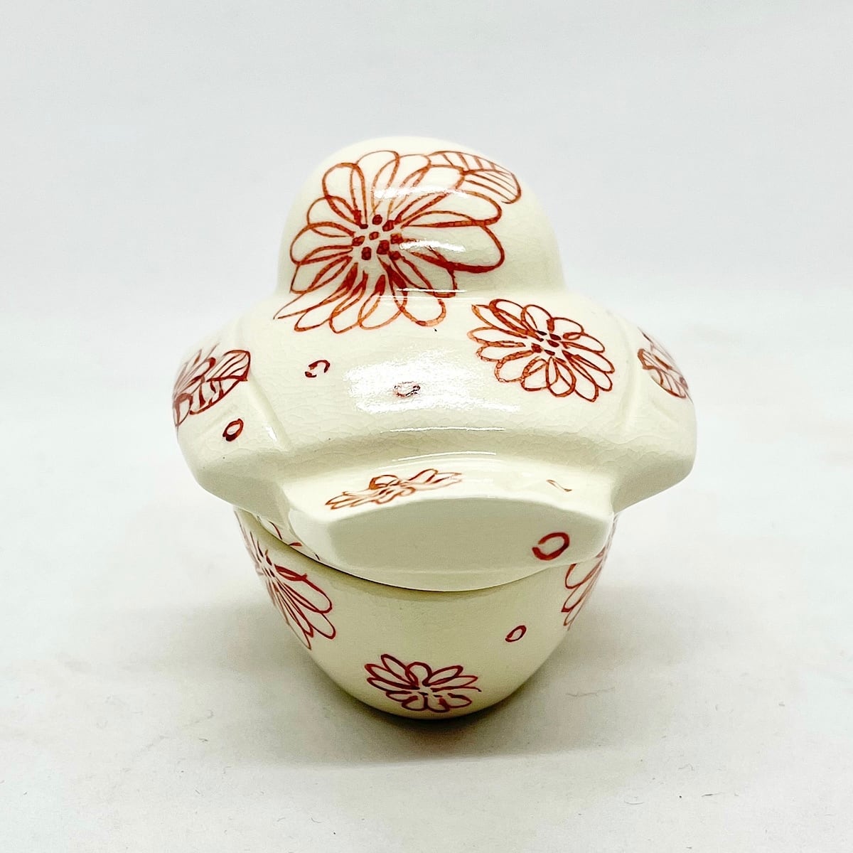 〈新品未使用〉香合　京焼、清水焼　総峰 田中總次作　女雛　茶道具　香道具　陶器 香すずめ～赤花詰め【京焼・清水焼】香合，置物としても<無料>ギフト