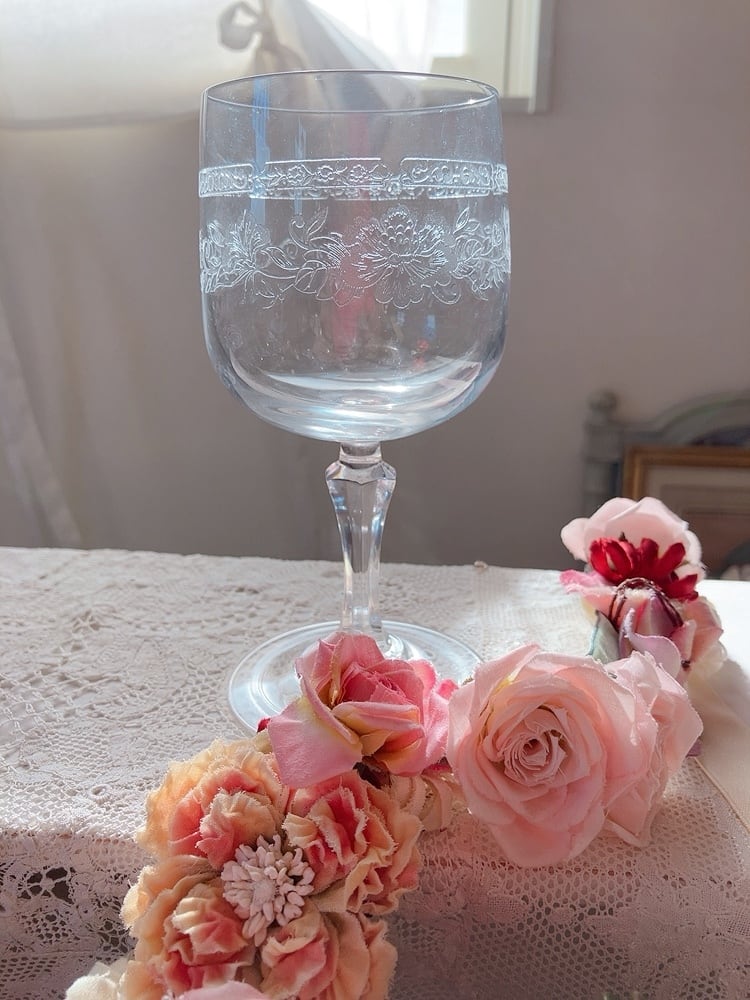 フランス 花模様クリスタルワイングラス | AntiqueRose