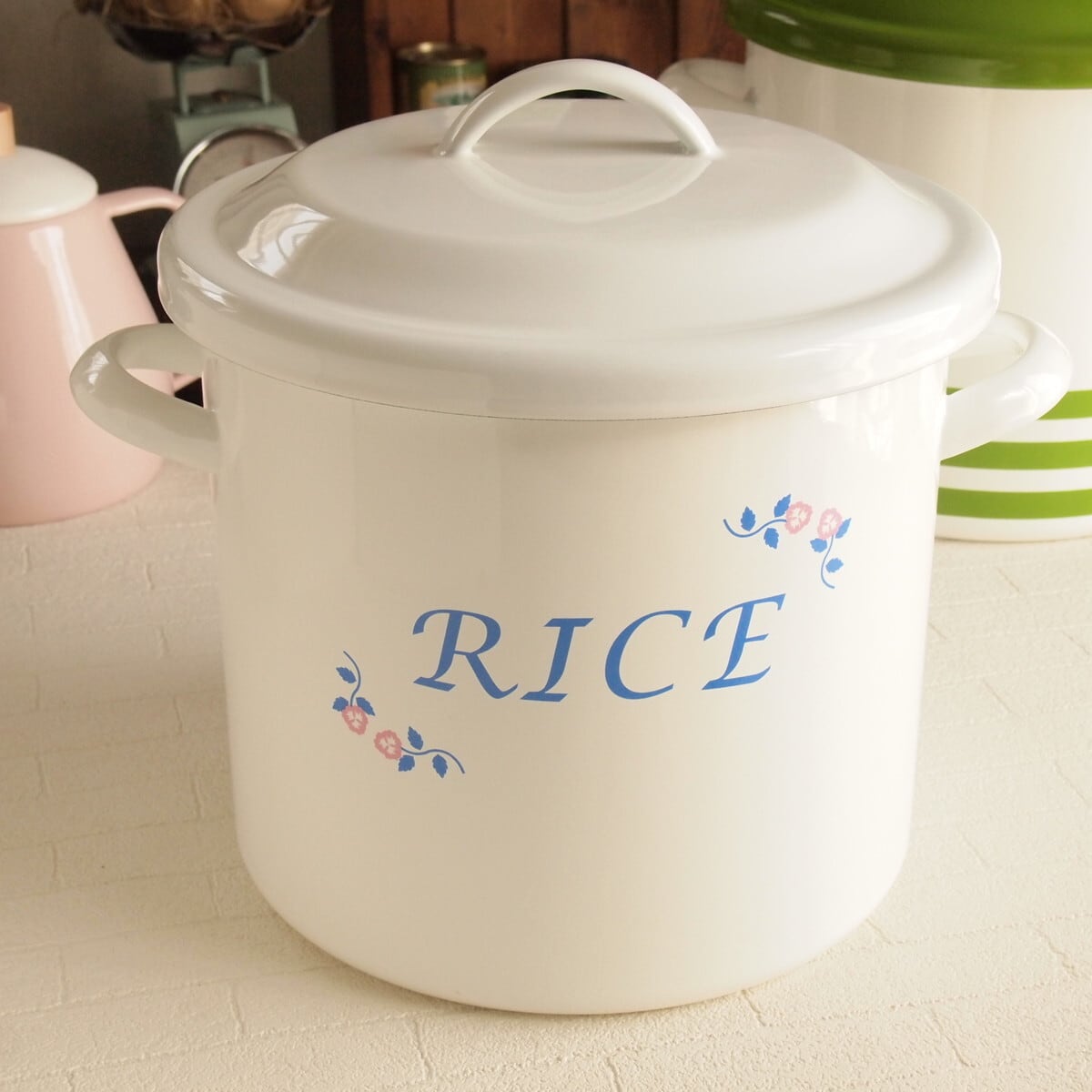 ホーロー ライス缶 ライスストッカー 米びつフラワー 8kg | 雑貨屋カンフィ