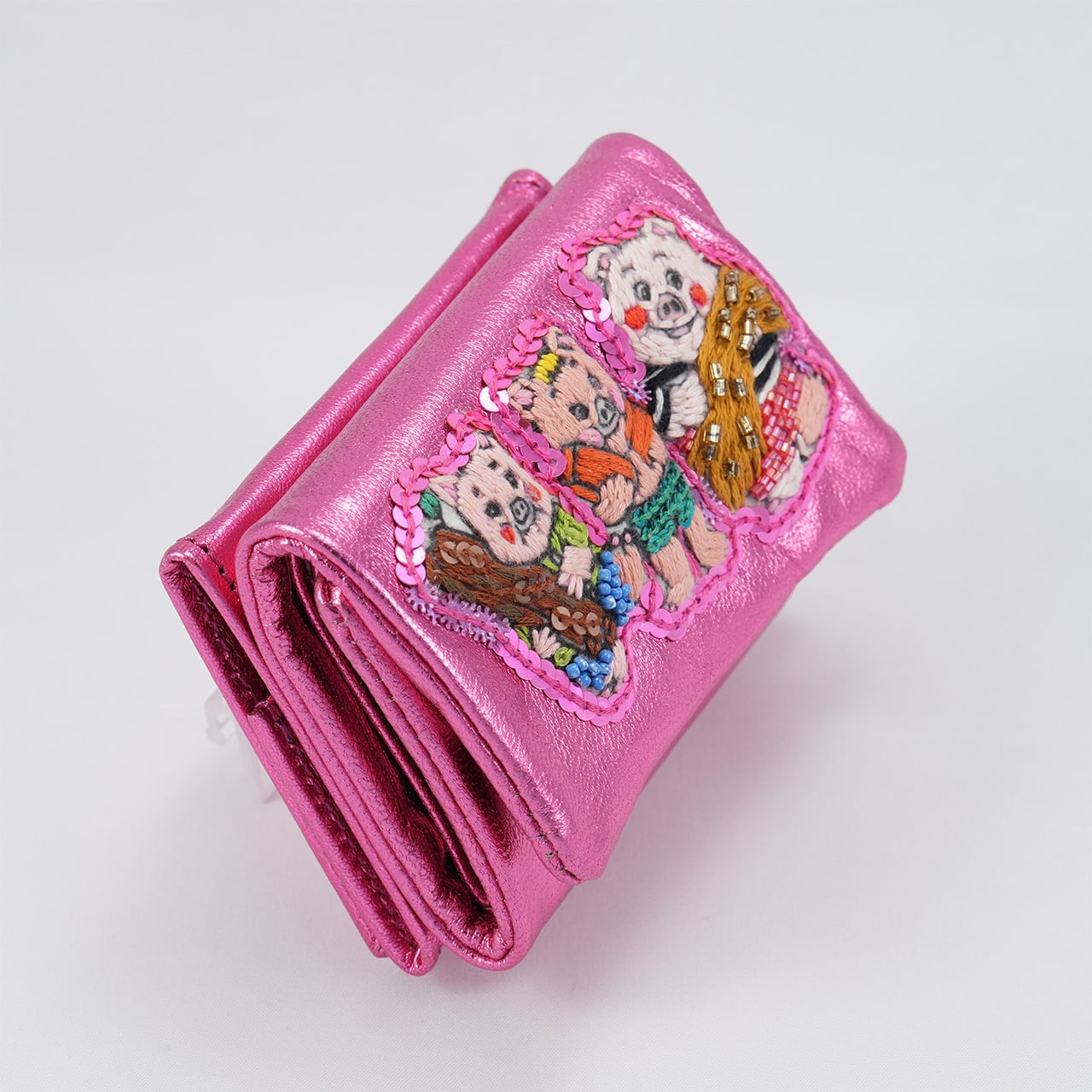 折財布Three little piglets / Metallic Pink | tamaobazaaar