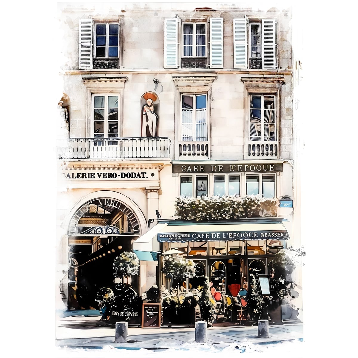 フランス パリ カフェ 街並みの風景 手書き油絵 額縁付き フランスの