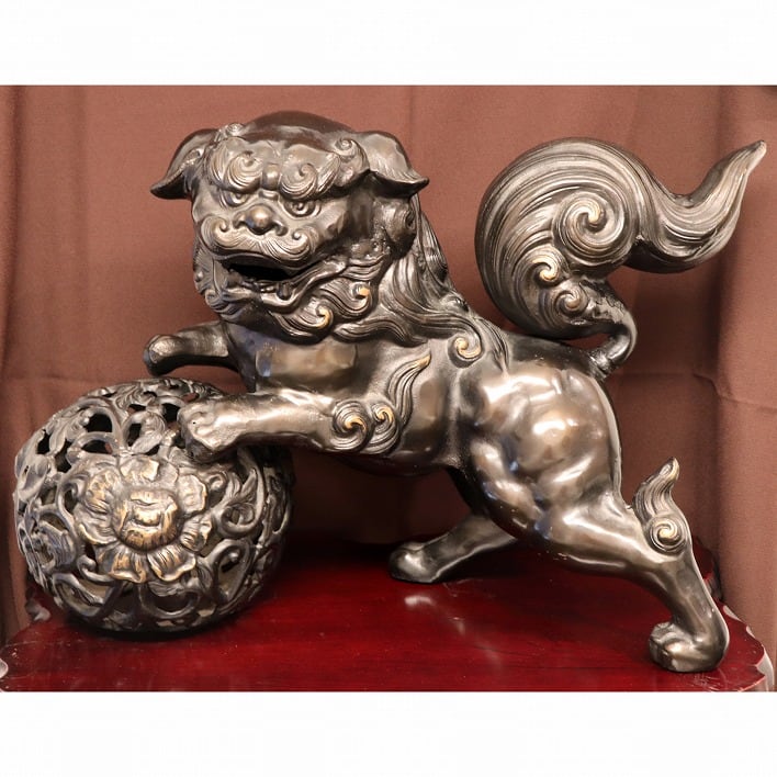 金属製・玉乗り狛犬（獅子・シーサー）・No.181030-33・梱包サイズ140