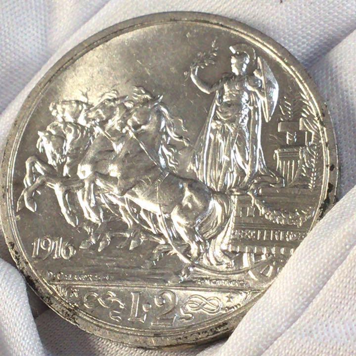 1916 イタリア 2リラ 銀貨 極美品 鑑定済み 1916 イタリア 2リラ 銀貨