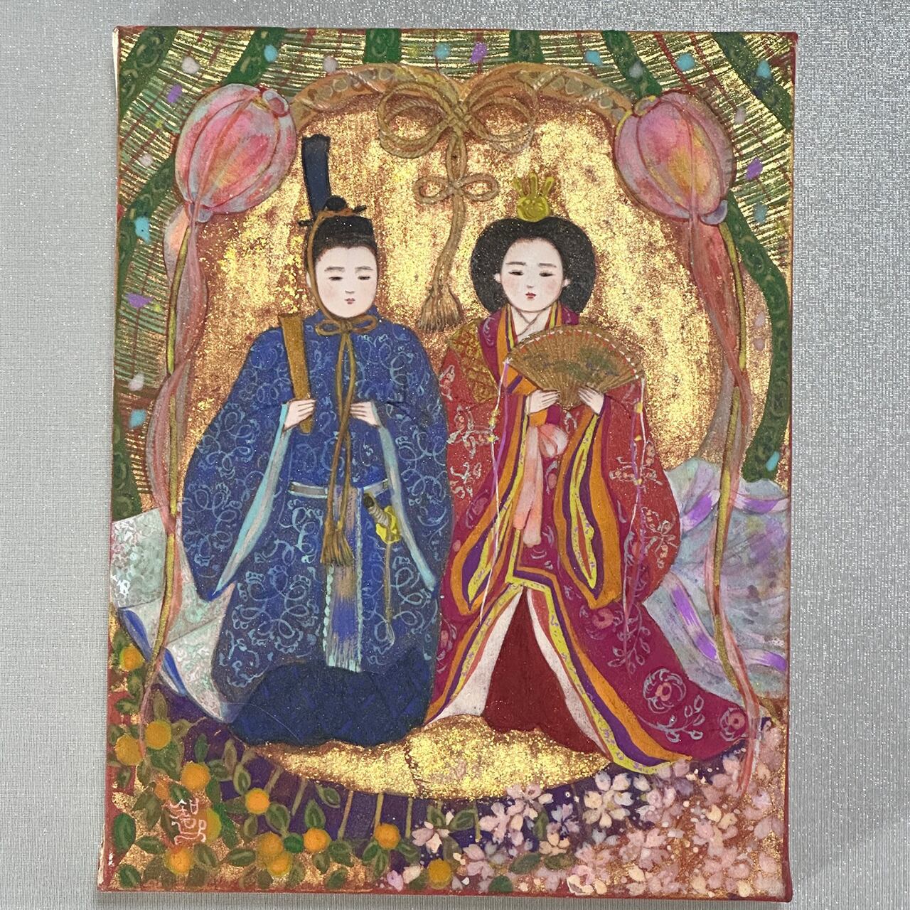 日本画のおひなさまF0号 | 「シナモン」小さなハープと絵画の販売