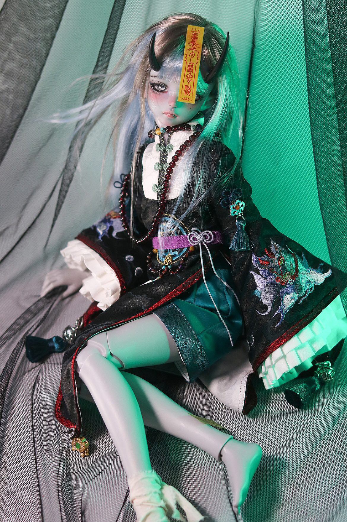 セット！キョンシー お札付き！チャイナ服 チャイナドレス 豪華 アウト