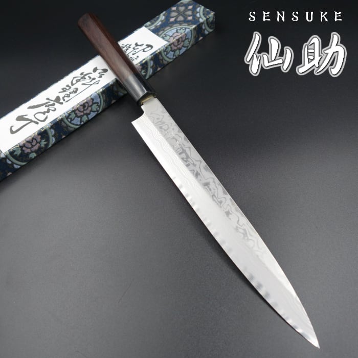 仙助 包丁 柳刃包丁 刺身包丁 240mm 銀三 ステンレス 紫檀シノギ柄