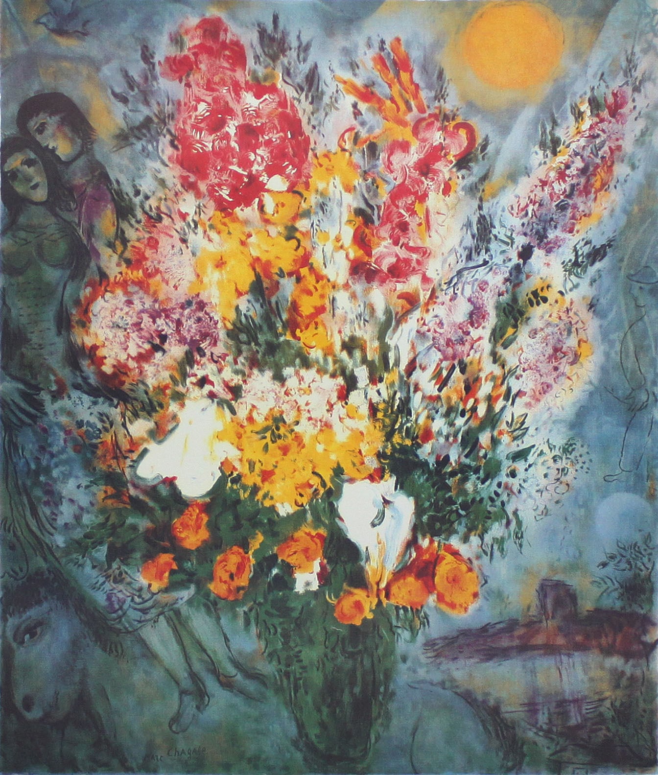 マルク シャガール作品「花束」額縁4色選択可能 作品証明書 展示用