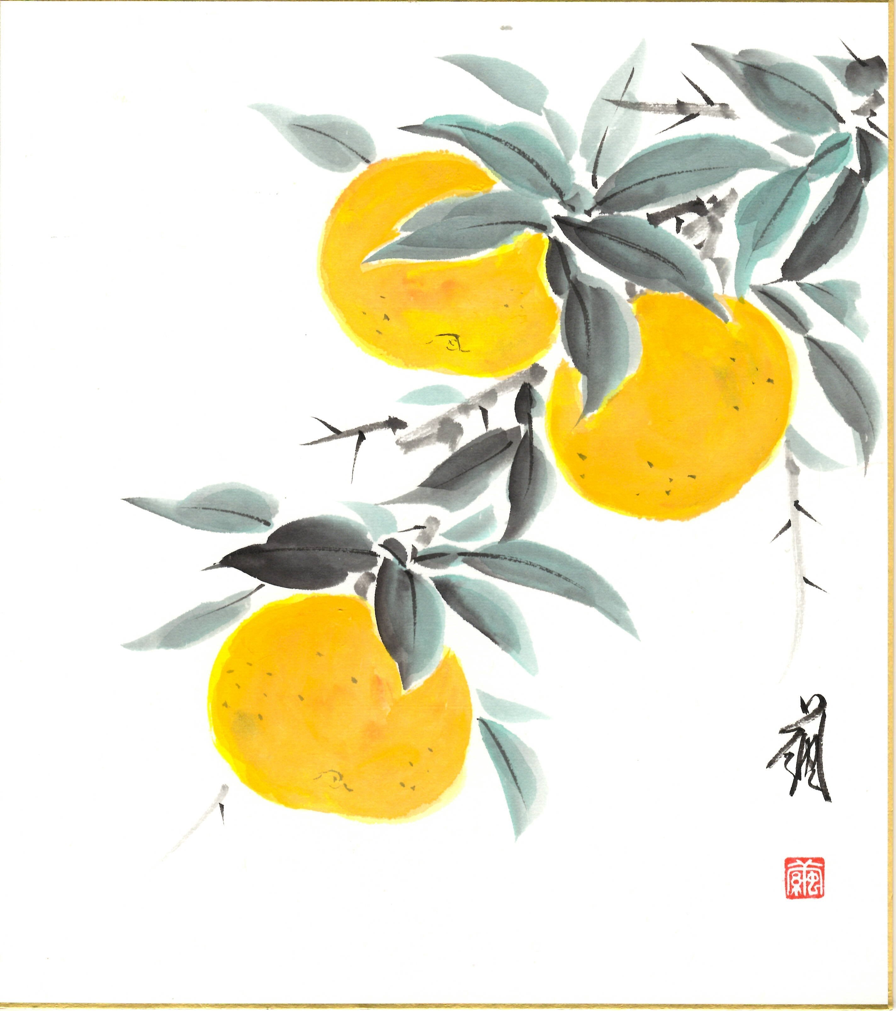 高橋繭「ゆず(柚子)」色紙絵 | 吉村唐木店 WEBSHOP