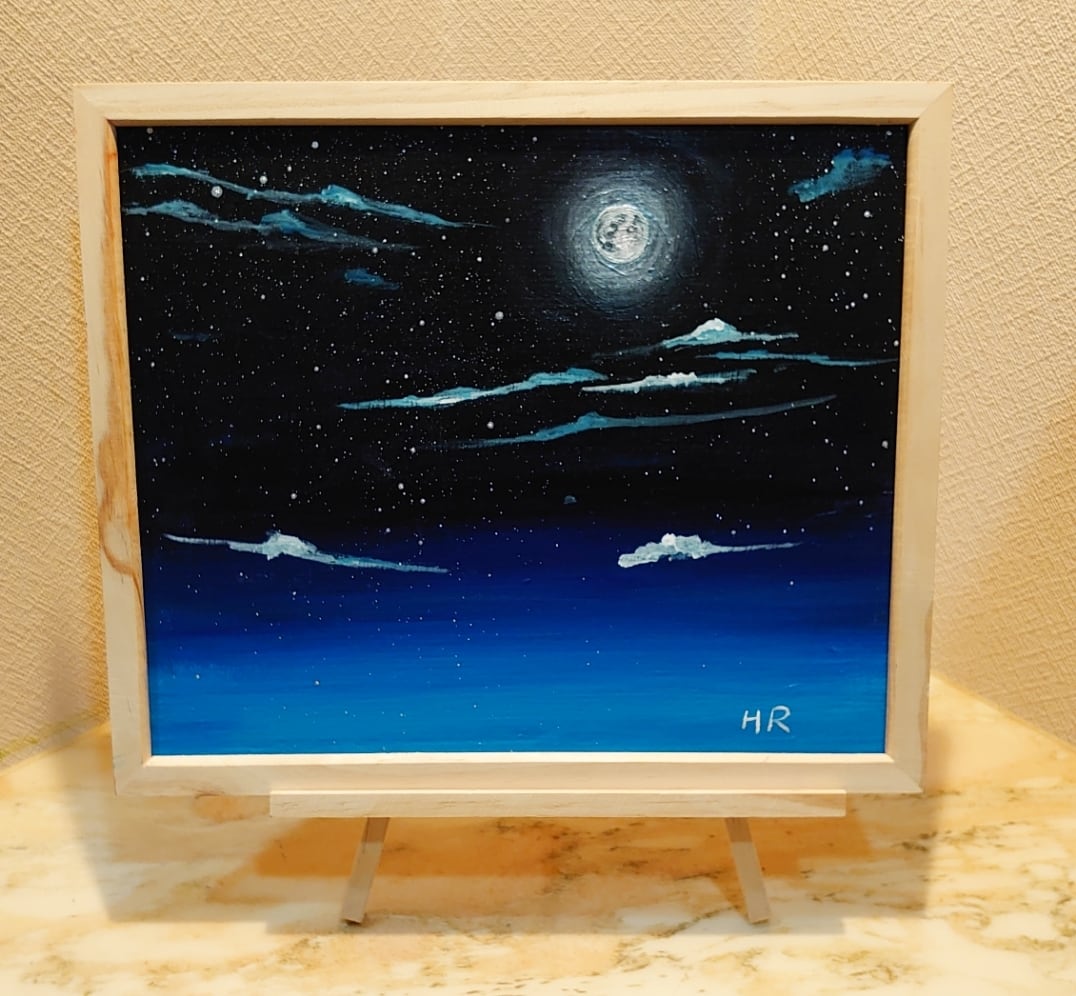 夜空の月】油絵/絵画/油彩/油彩画/絵/インテリア | HIROSHI1990