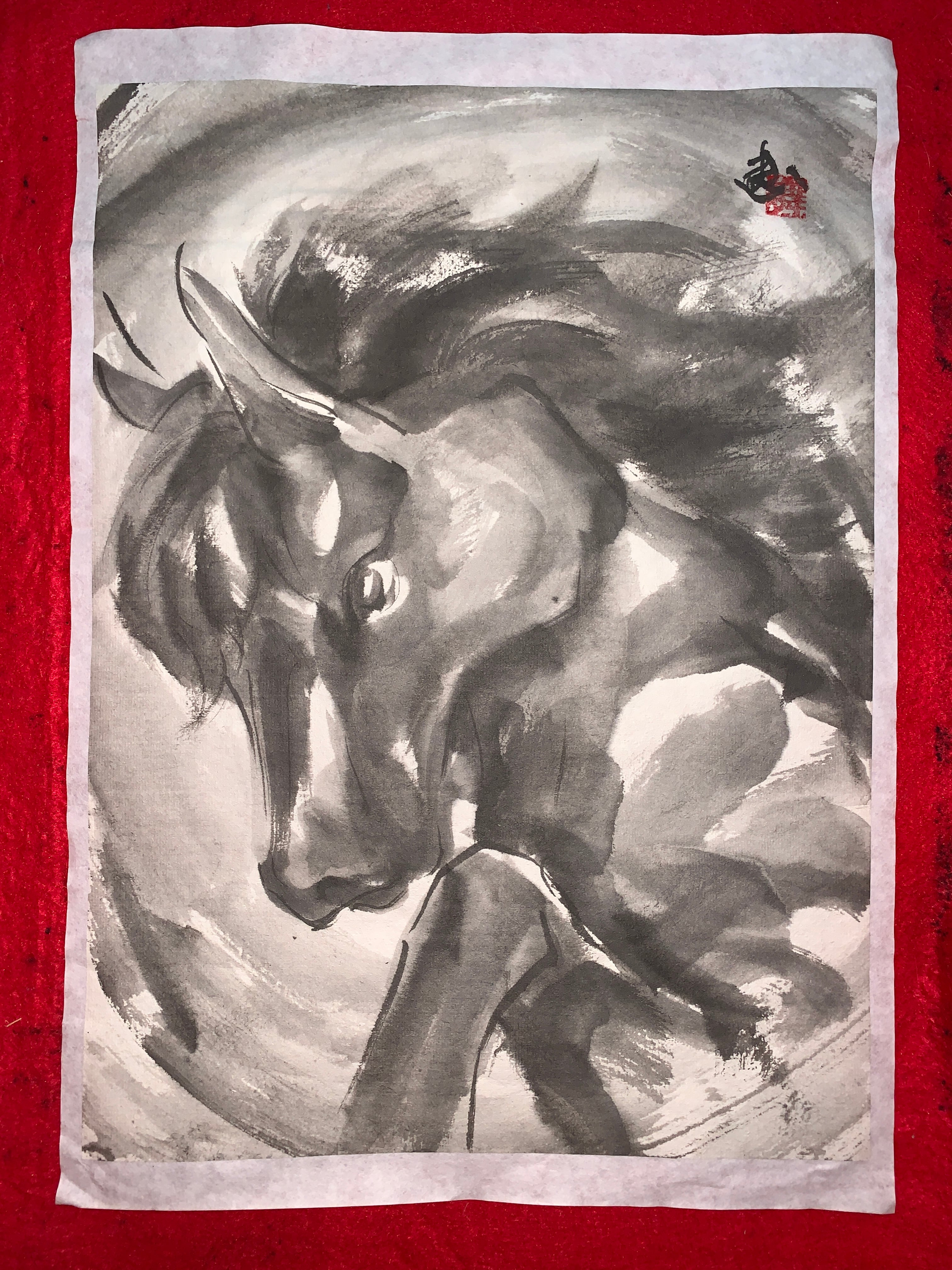 肉筆画 墨絵 水墨画 原画 現品限り 北斗の拳 馬 黒王号 | まさい屋