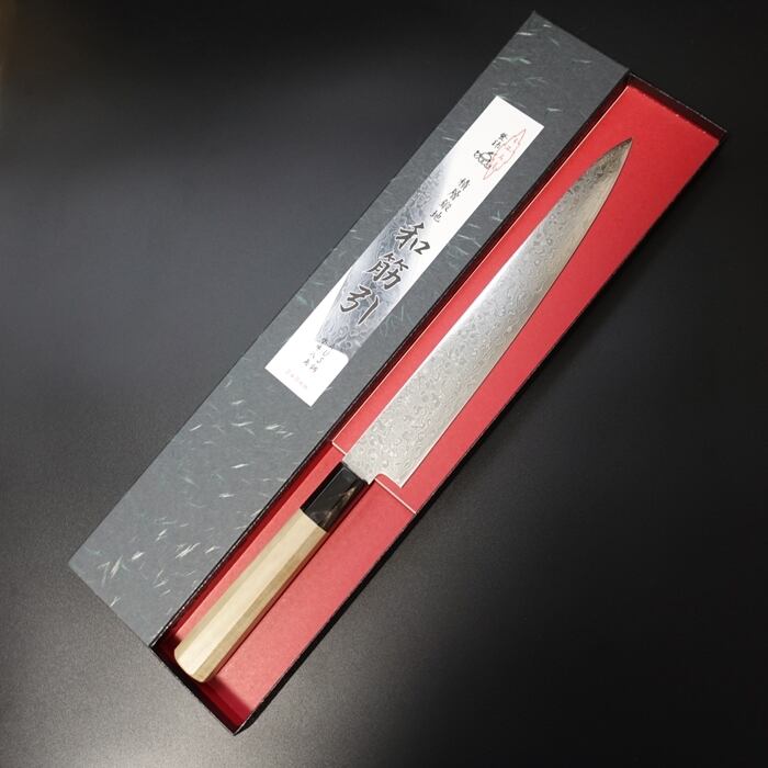 三寿ゞ作 包丁 筋引 ダマスカス 10A鋼 和筋引 240mm 水牛 八角柄 三木
