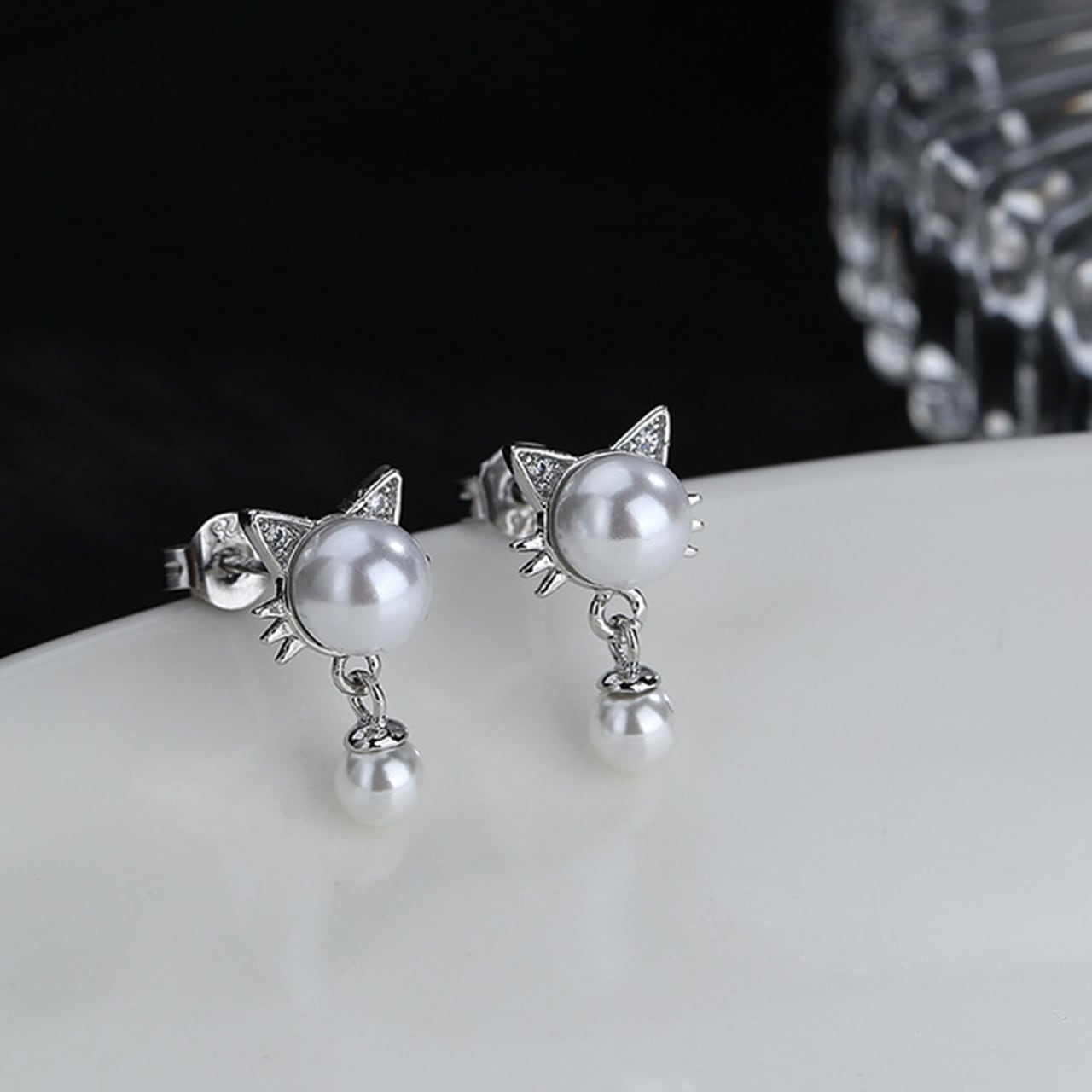 猫 ピアス Wパール ねこ ネコ スタッドピアス アクセサリー かわいい
