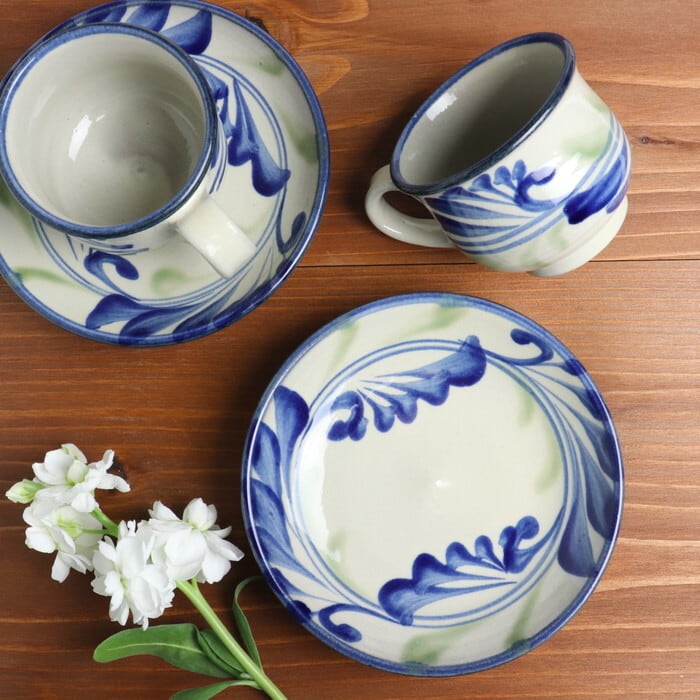 やちむん 陶眞窯 カップ＆ソーサー 唐草 Yachimun Cup and saucer #165