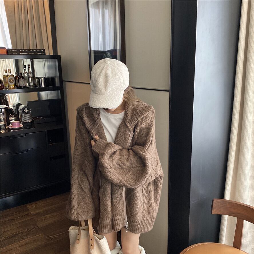 Z-20338 ニットパーカー フード付き パーカー レディース ゆったり