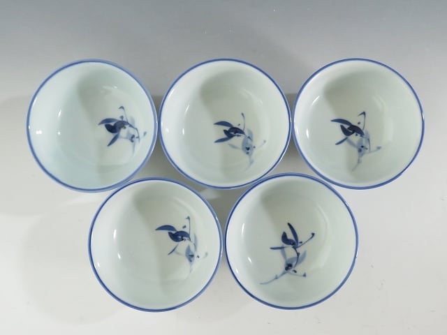 平安萬珠堂 清水焼 染付 蘭の絵汲出し 5客 抹茶注ぎ分けにも dbsy10084