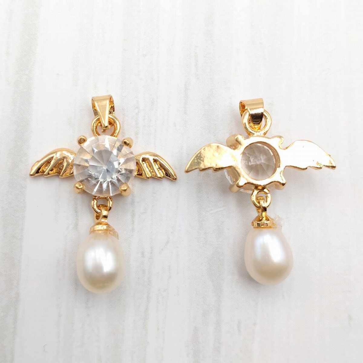 ☆❤️ 天然石 水晶 羽 ウィング 薔薇 ピアス イヤリング ハンドメイド