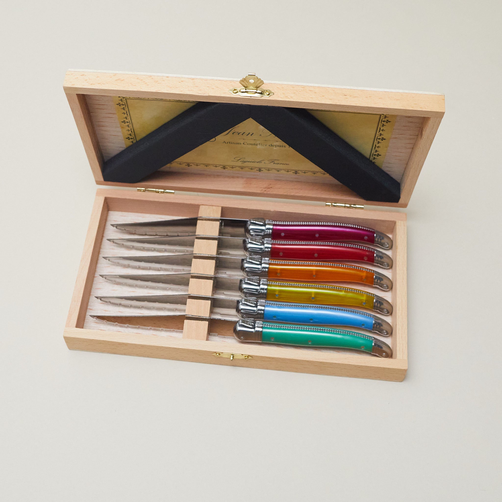 Laguiole 6 Piece Steak Knife Set, Platine Rainbow in Wood