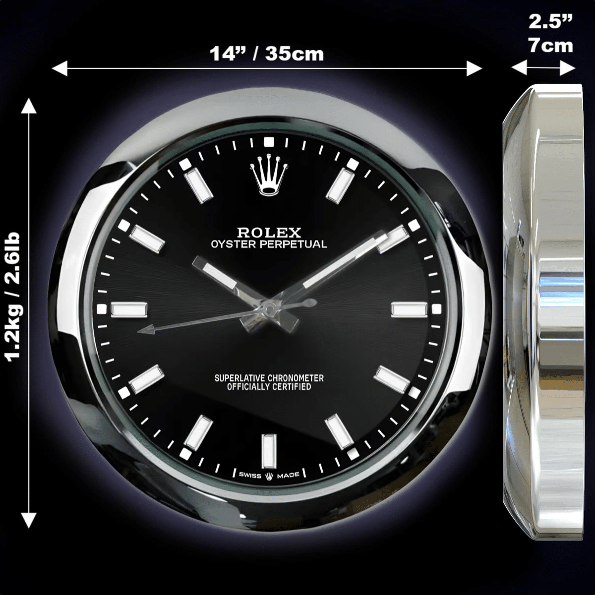 Rolex Oyster Perpetual Style – dealer display Wall Clock (Obsidian