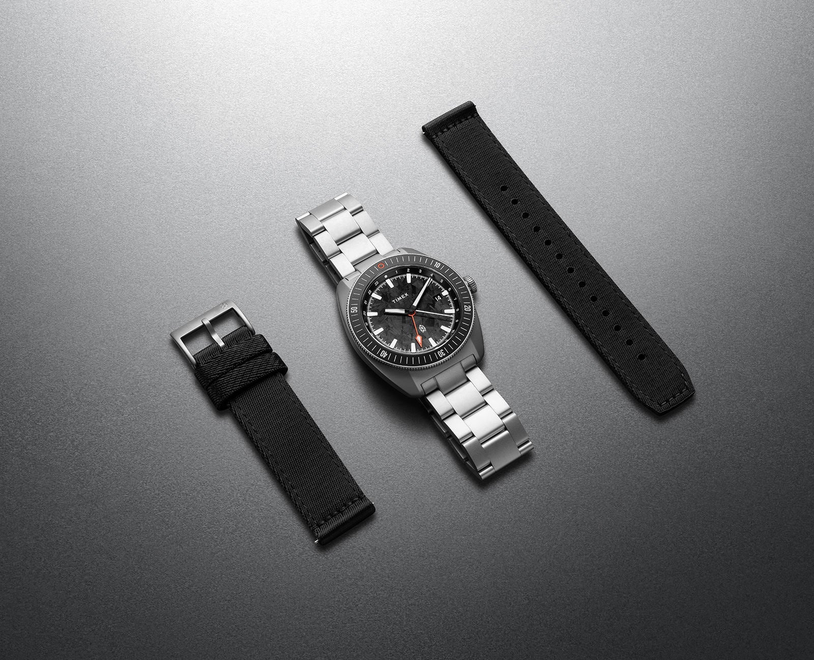 The James Brand × Timex Automatic GMT - Stainless + Forged Carbon