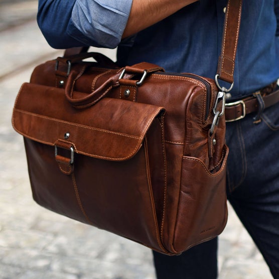 Jack Georges Voyager Zippered Briefcase with Front Flap Pocket