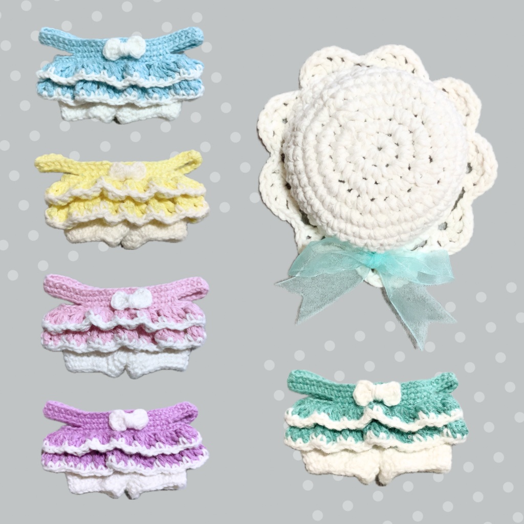 ぬい服｜10cm 15cm 16cm｜フリルリボンサロペット+帽子のセット