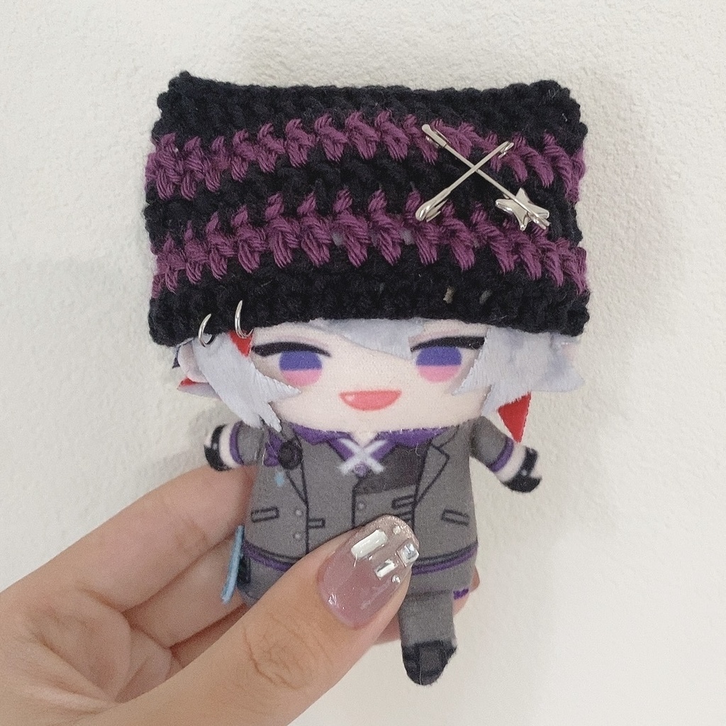 黒×紫］にじぱぺっと ぬい服 ぬい帽子 猫耳 ニット帽 編み物 10cm