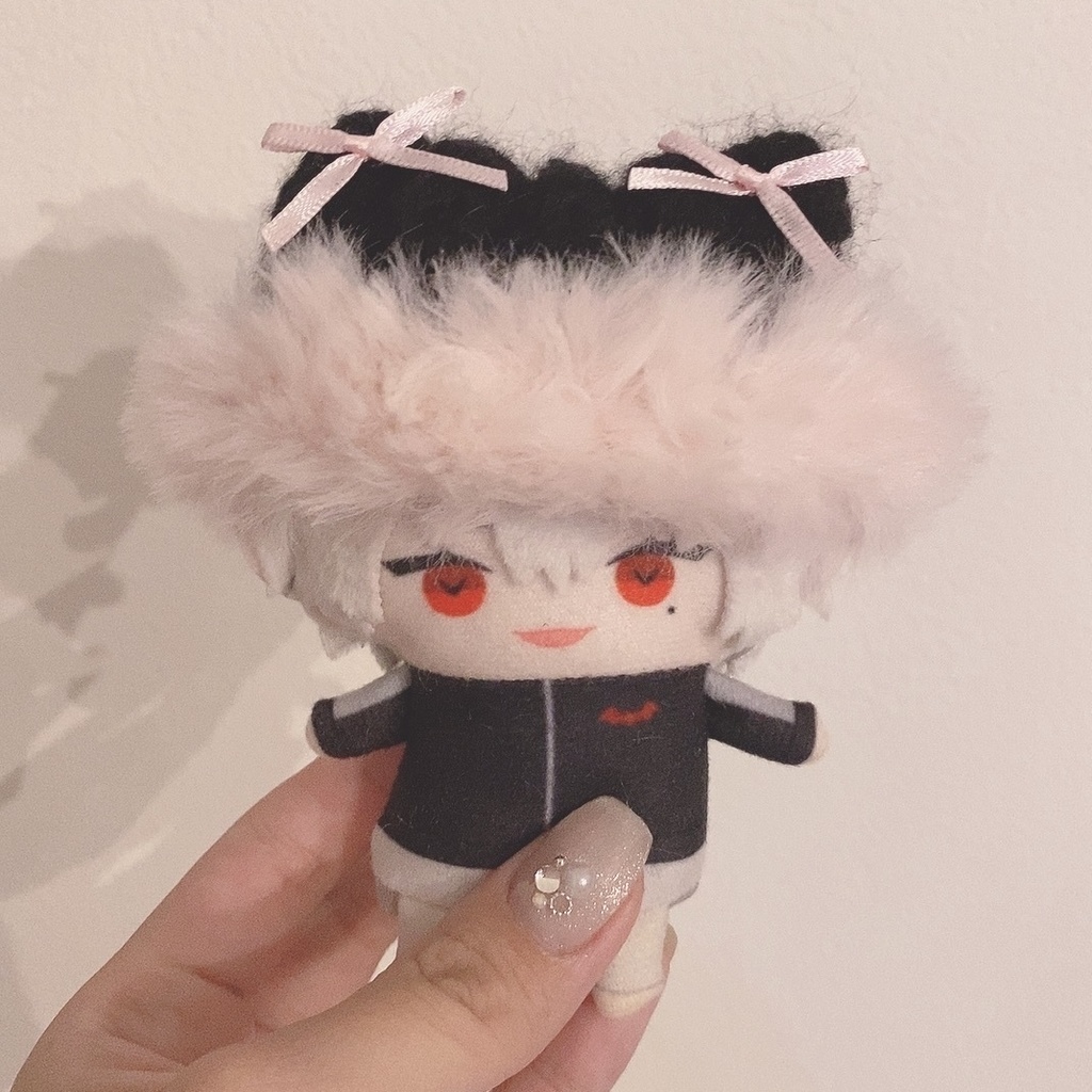 黒×ピンクファー】にじぱぺっと ぬい帽子 ぬい服 ネコ耳 ニット帽 10cm