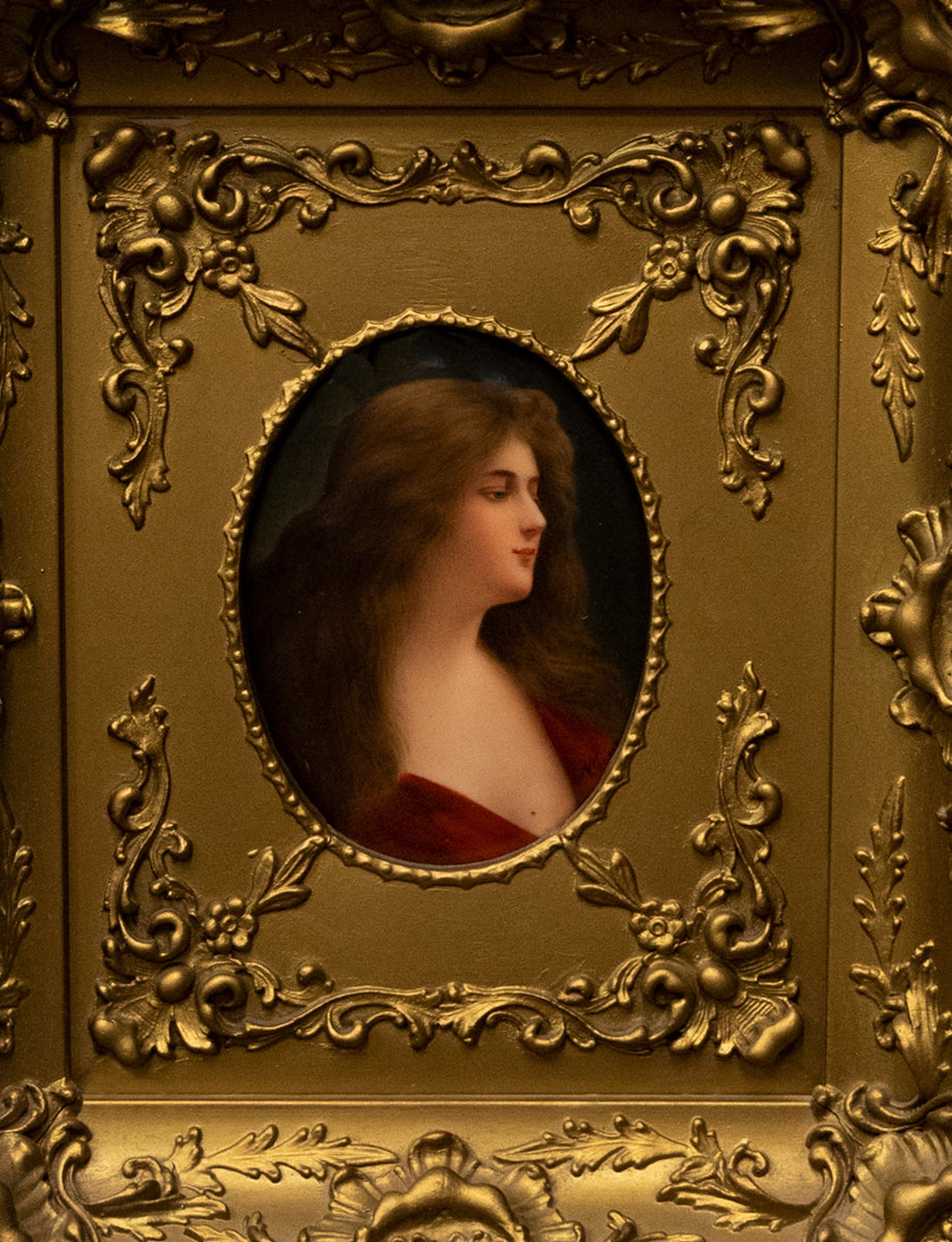 Antique German KPM Porcelain Portrait Plaque Young Woman Signed