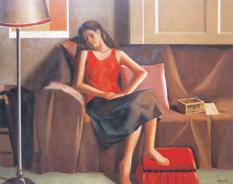 前田利昌、【窓辺】、希少な大判額装用画集より、美品、日本人画家