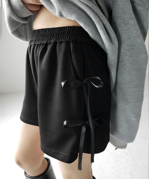 2color 】サイドリボンスウェットショートパンツ／ side ribbon sweat