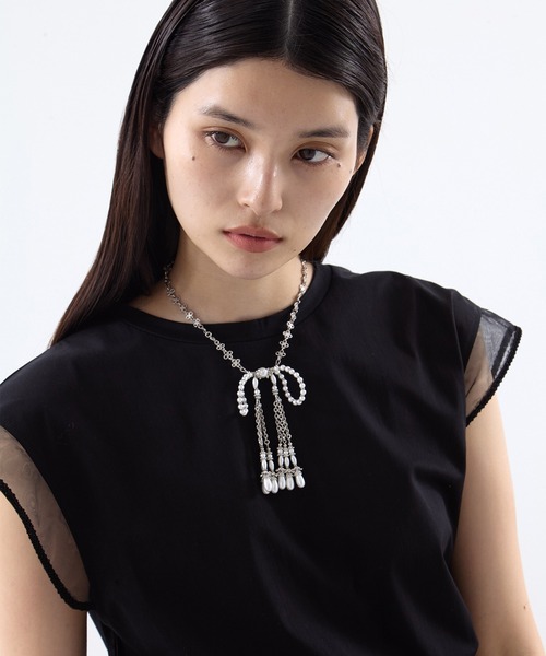 tanakadaisuke/タナカダイスケ】pearl ribbon chain necklace