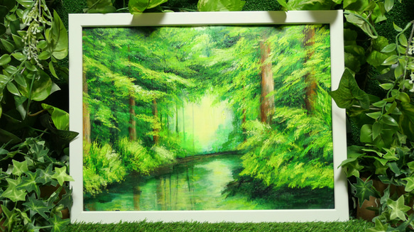 油絵 絵画【緑の湖】 絵画 HR 通販 14467746｜Creema(クリーマ