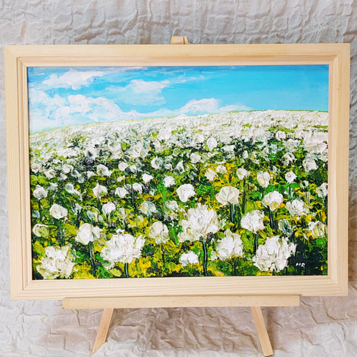 油絵 絵画 シロツメクサの花畑 絵画 HR 通販 14532443｜Creema