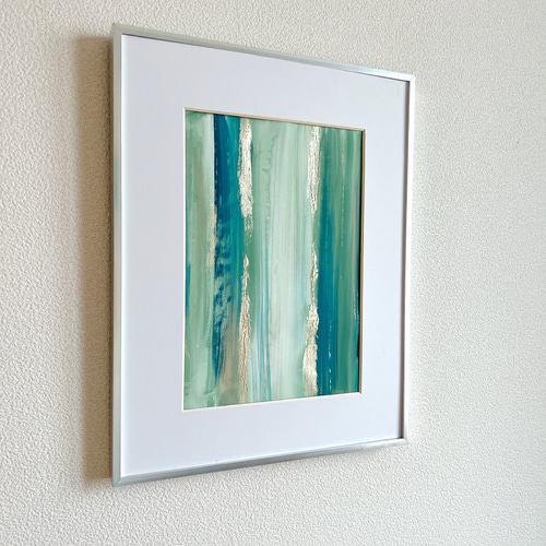 BAMBOO 緑 癒し 作品 アート 抽象画 絵画 額縁 ゴールド 緑 グリーン