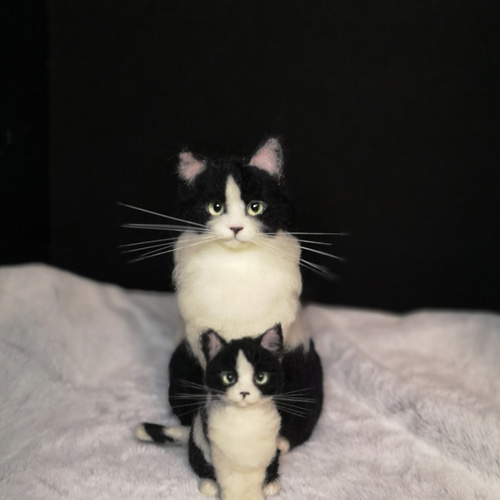 ☆羊毛フェルト白黒ねこ親子☆ 猫 ハンドメイド ねこ ネコ フェルト猫
