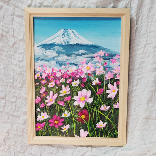 油絵 絵画 【コスモス畑と富士山】 絵画 HR 通販 14590907｜Creema