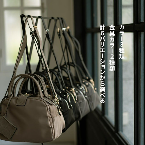 ナイロン 本革 ショルダーバッグ ゴールド金具 ブラック [loche-nylon