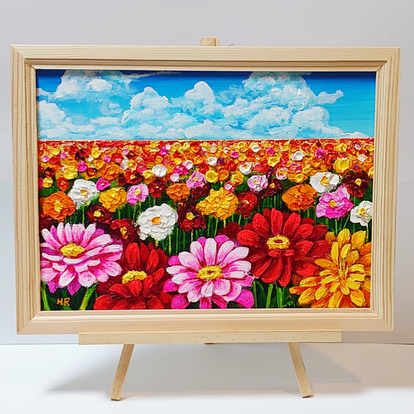 油絵 絵画 【ジニアのお花畑】 絵画 HR 通販 14040589｜Creema