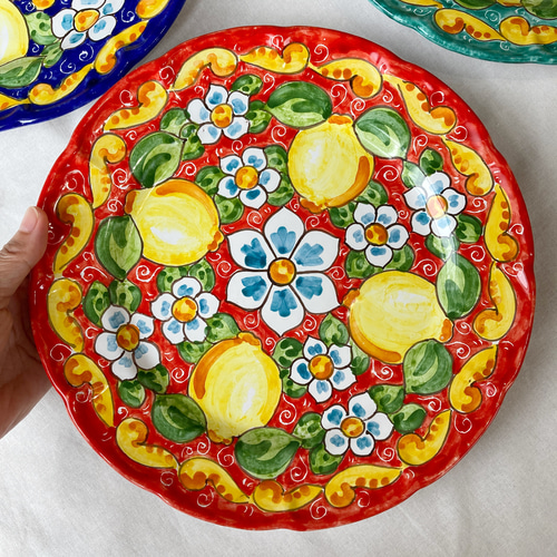 絵皿 26cm GEO017 マヨリカ焼き イタリア陶器 レモン柄 飾り皿 大皿